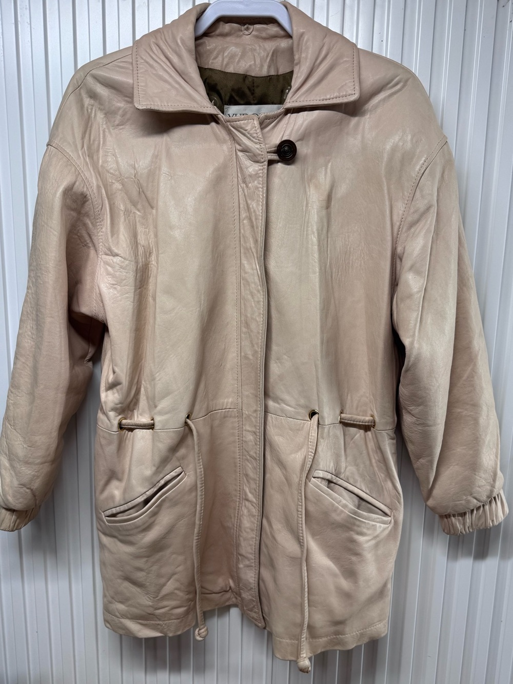 Vintage Yudofsky Furriers Cream Leather Jacket XS Damselle Made In NY 80s 90s